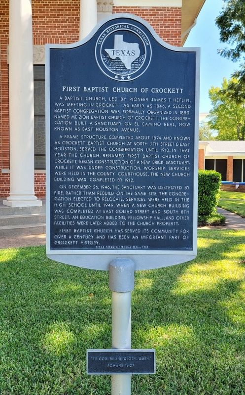 First Baptist Church of Crockett Marker. Click for full size. First Baptist Church of Crockett Marker image. Click for full size.