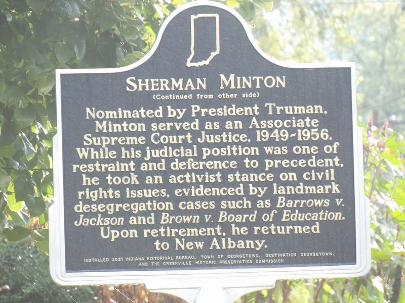 Sherman Minton Marker (side B) image. Click for full size.