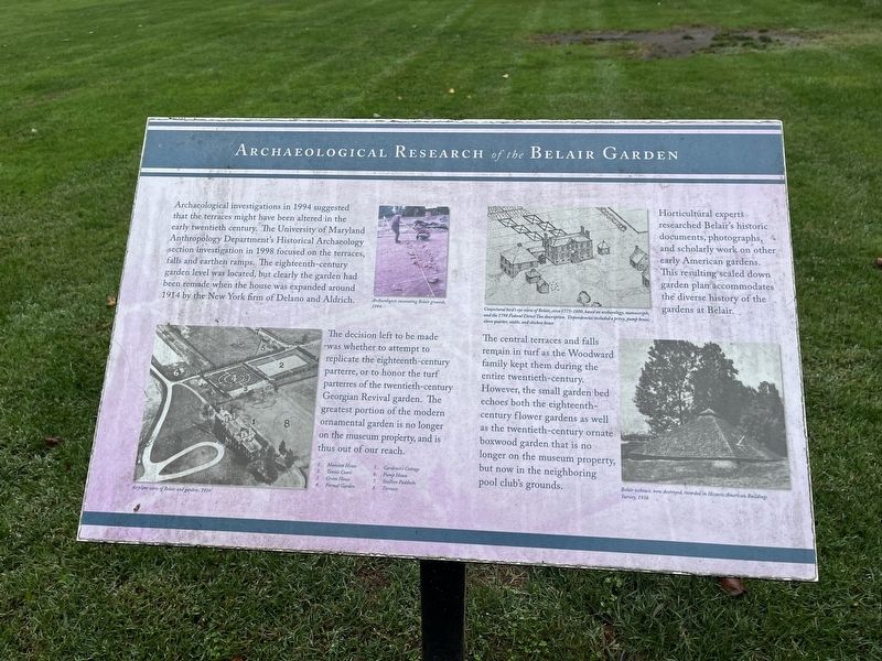 Archaeological Research of the Belair Garden Marker image. Click for full size.