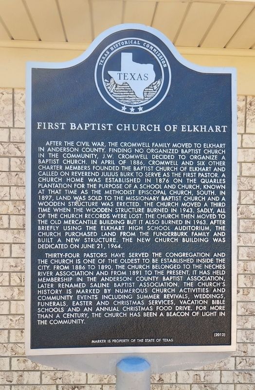 First Baptist Church of Elkhart Marker image. Click for full size.