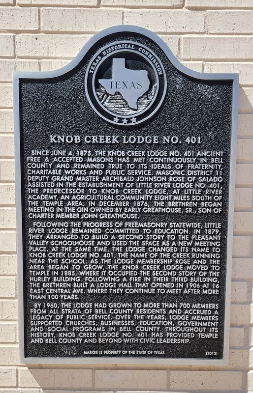 Knob Creek Lodge No. 401 Marker image. Click for full size.
