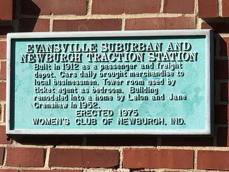 Evansville Suburban and Newburgh Traction Station Marker image. Click for full size.