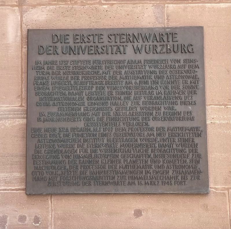 The first observatory of the University of Wrzburg Marker image. Click for full size.