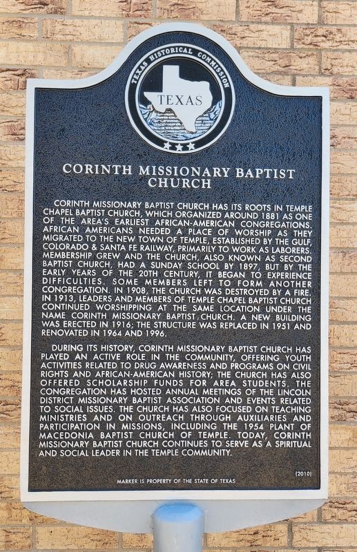 Corinth Missionary Baptist Church Marker image. Click for full size.