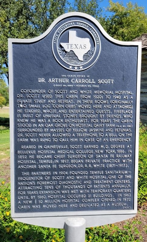 Log Cabin Study of Dr. Arthur Carroll Scott Marker. Click for full size. Log Cabin Study of Dr. Arthur Carroll Scott Marker image. Click for full size.