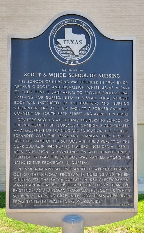 Former Site of Scott & White School of Nursing Marker image. Click for full size.
