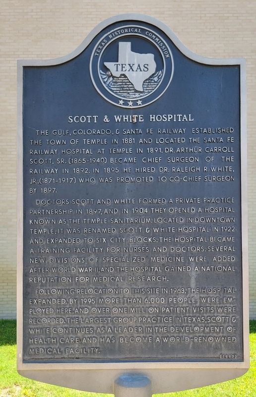 Scott & White Hospital Marker. Click for full size. Scott & White Hospital Marker image. Click for full size.