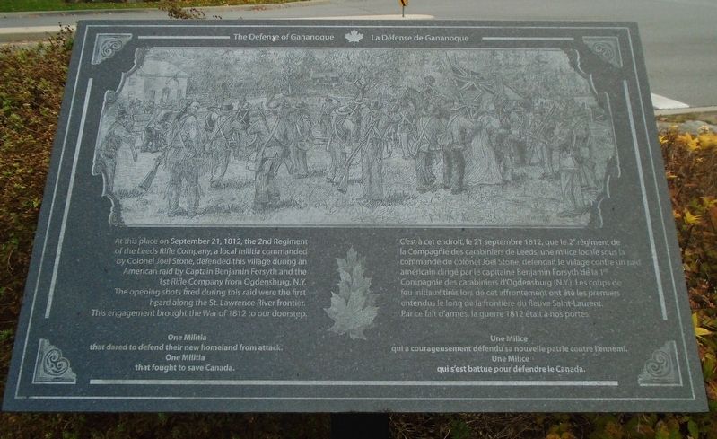 The Defence of Gananoque Marker image. Click for full size.