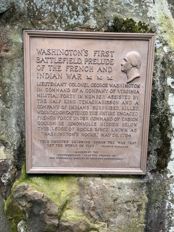 Washington's First Battlefield Marker image. Click for full size.