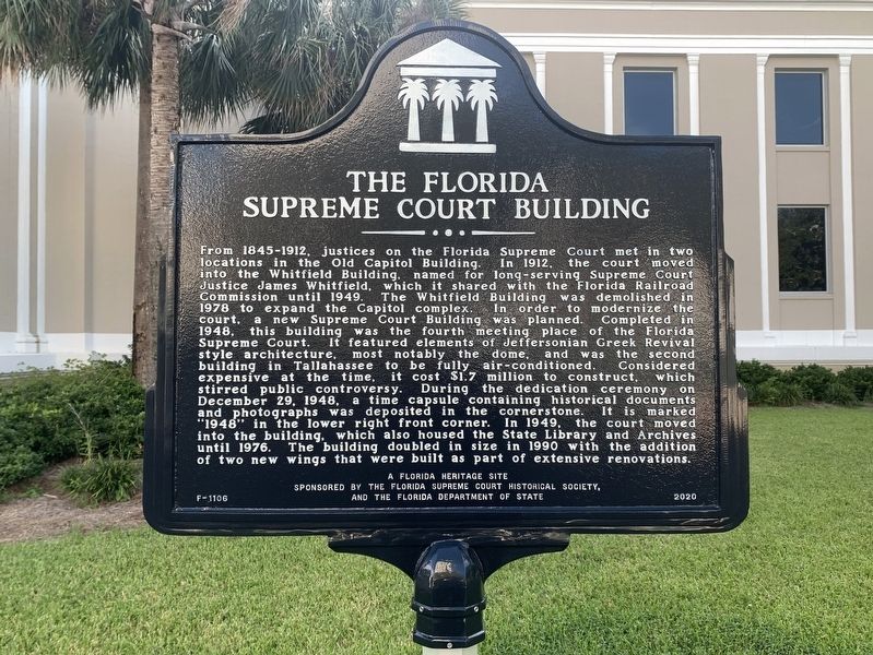 The Florida Supreme Court Building side of Marker image. Click for full size.