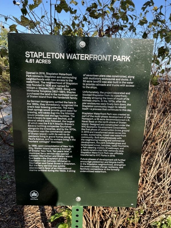 Stapleton Waterfront Park Marker image. Click for full size.