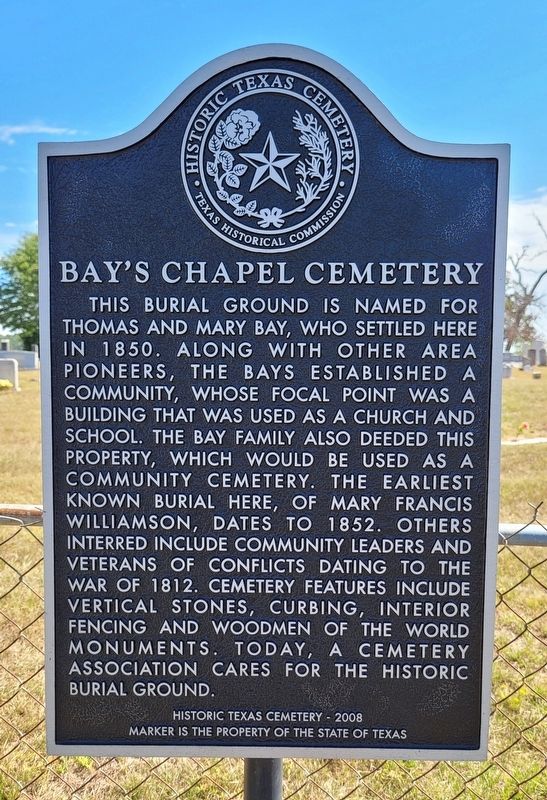 Bay's Chapel Cemetery Marker. Click for full size. Bay's Chapel Cemetery Marker image. Click for full size.