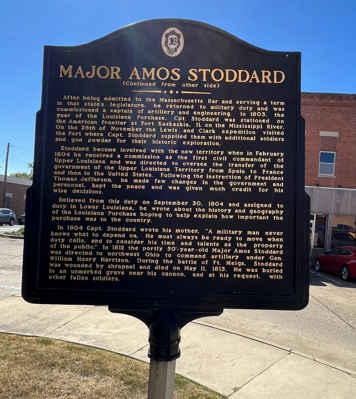 Major Amos Stoddard Marker (Back) image. Click for full size.