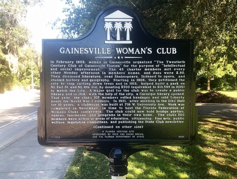 Gainesville Woman's Club Marker Side 1 image. Click for full size.