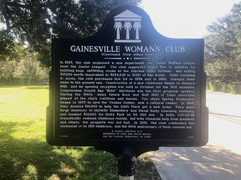 Gainesville Woman's Club Marker Side 2 image. Click for full size.
