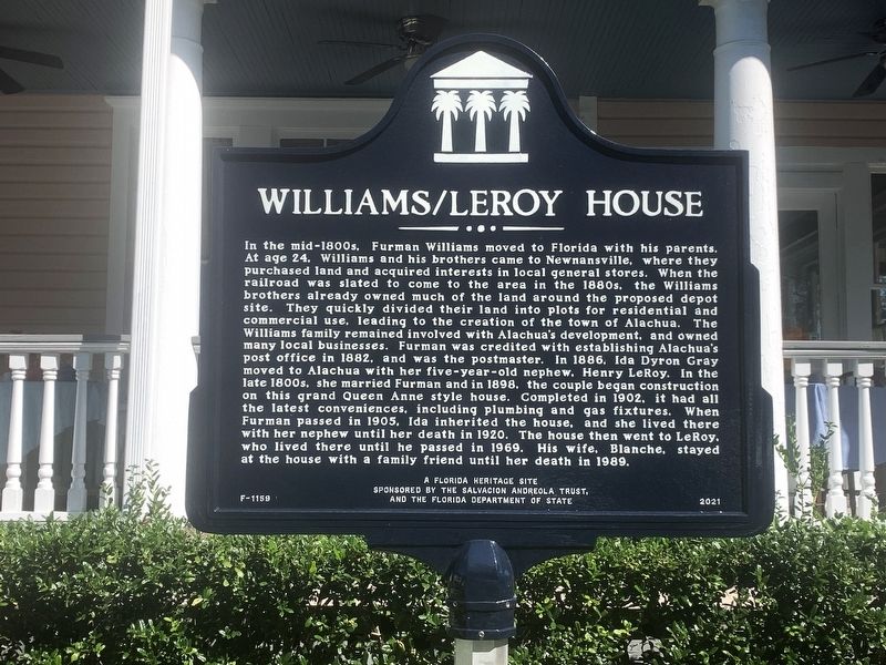 Williams/Leroy House Marker image. Click for full size.