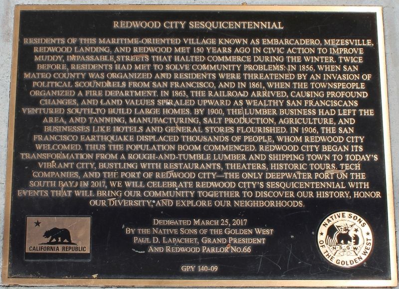 Redwood City Sesquicentennial Marker image. Click for full size.