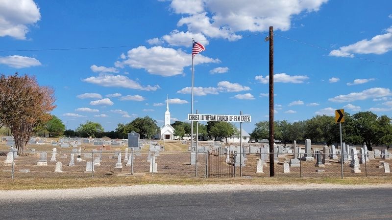 The Christ Lutheran Church of Elm Creek and Cemetery with the marker. Click for full size. The Christ Lutheran Church of Elm Creek and Cemetery with the marker image. Click for full size.
