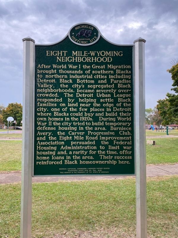 Eight Mile-Wyoming Neighborhood side of the marker image. Click for full size.