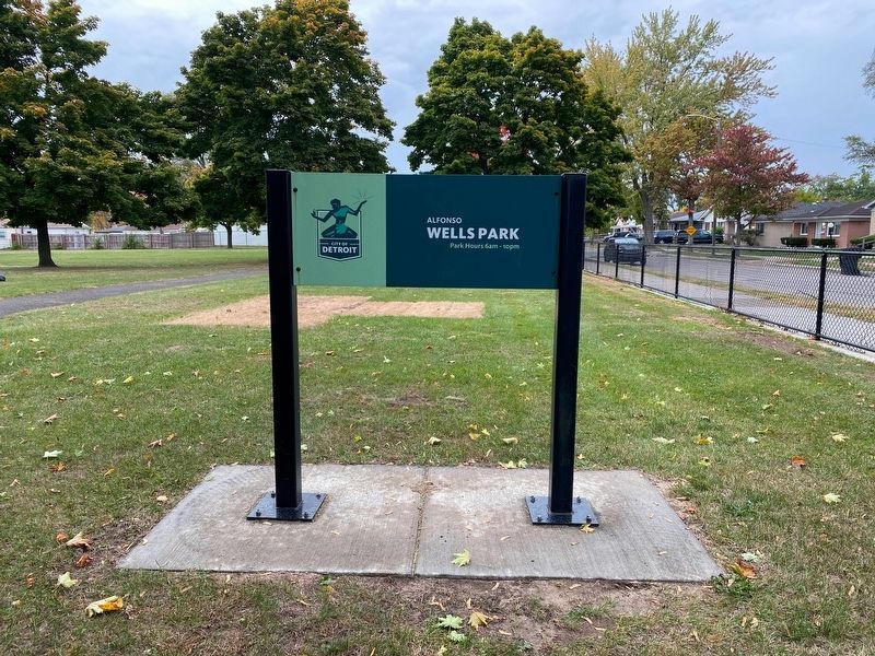 The marker was installed on 10/10/2022 in the Alfonso Wells Memorial Playground. image. Click for full size.