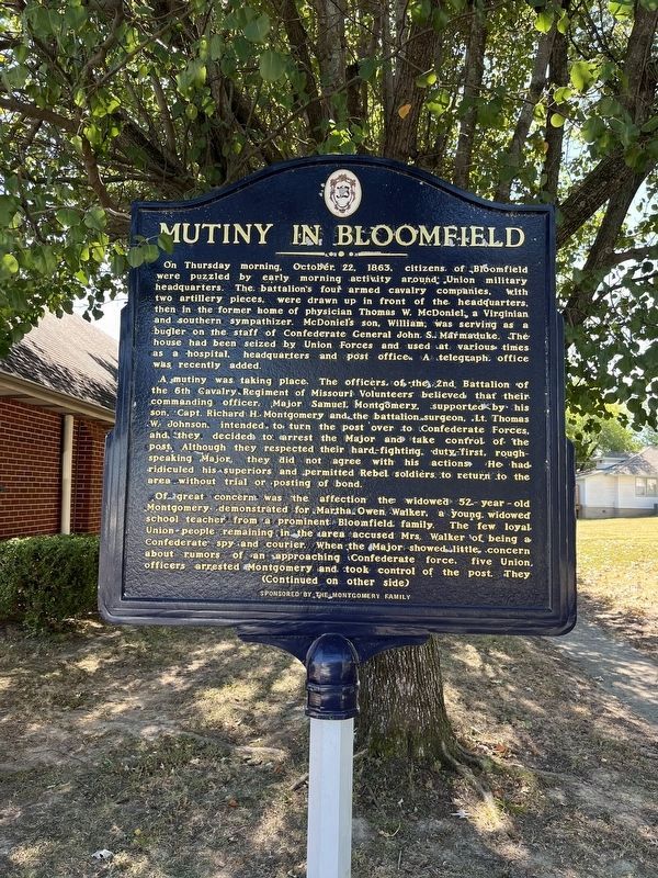 Mutiny in Bloomfield Marker (Front) image. Click for full size.