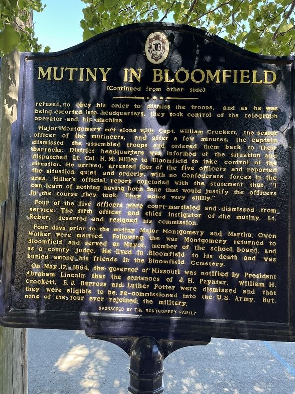 Mutiny in Bloomfield Marker (Back) image. Click for full size.