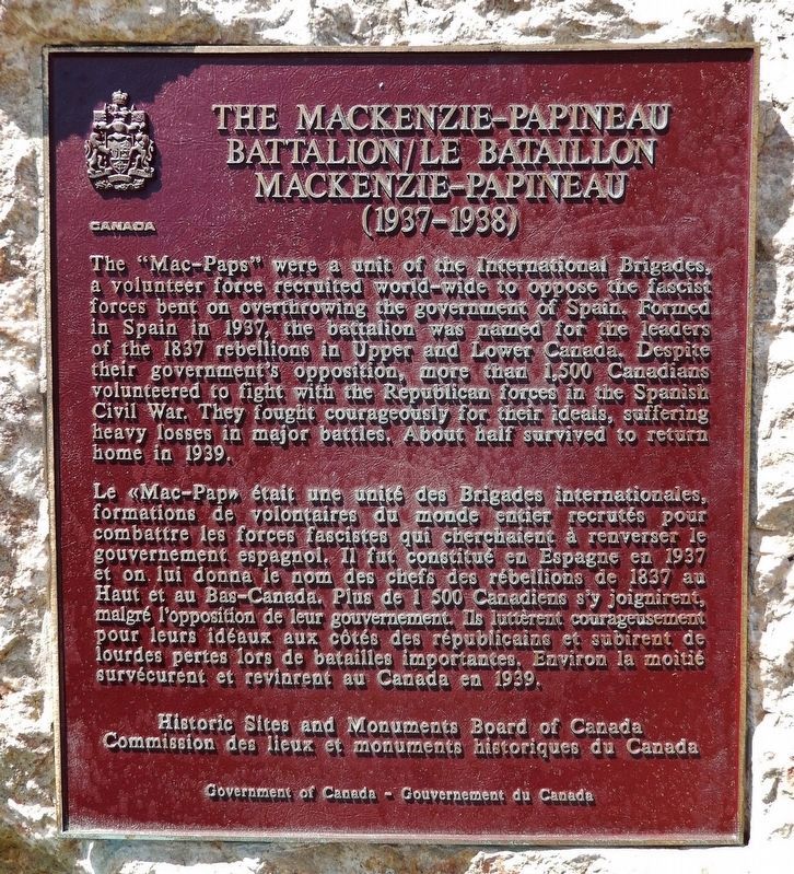 The Mackenzie-Papineau Battalion Marker image. Click for full size.