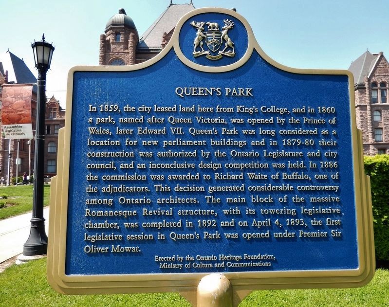 Queen's Park, Toronto Marker (<i>south side</i>) image. Click for full size.