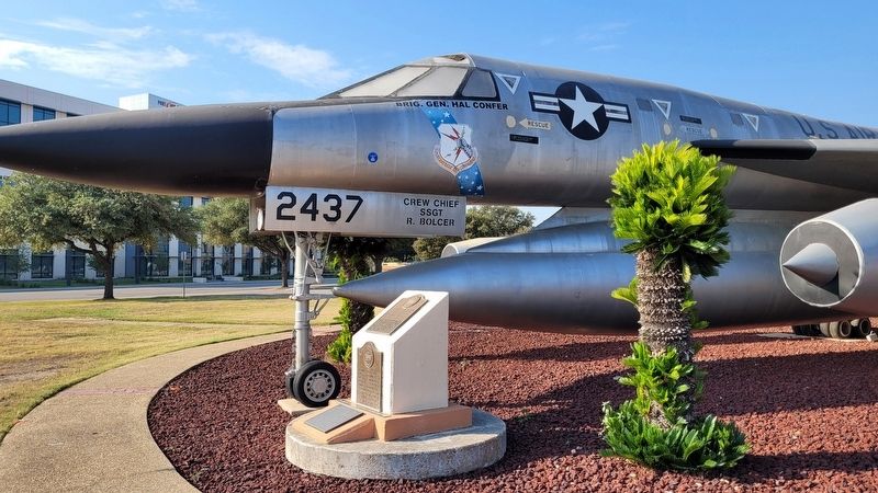 The B-58 bomber and the Brigadier General Harold E. (Hal) Confer Marker. Click for full size. The B-58 bomber and the Brigadier General Harold E. (Hal) Confer Marker image. Click for full size.