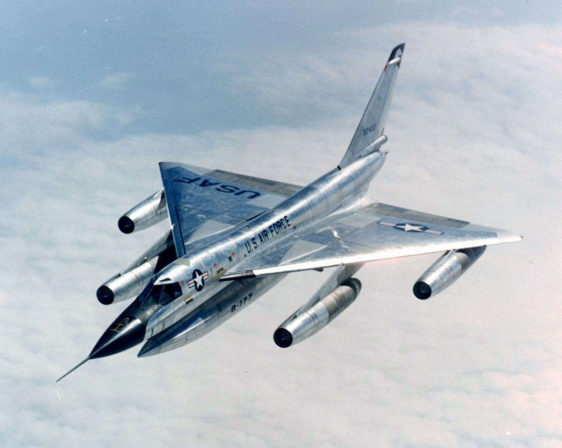 The B-58 Hustler in flight. Click for full size. The B-58 Hustler in flight image. Click for full size.