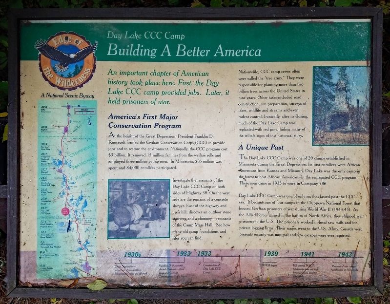 Day Lake CCC Camp Marker. Click for full size. Day Lake CCC Camp Marker image. Click for full size.
