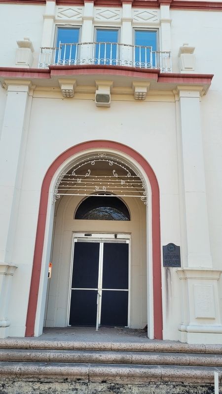 The west entrance to Spaatz Hall and Marker image. Click for full size.