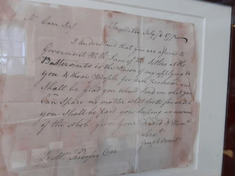 Letter in Massacre Room Written By Chief Joseph Brant image. Click for full size.
