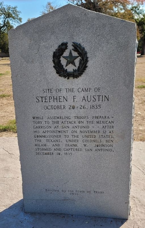 Site of the Camp of Stephen F. Austin Marker image. Click for full size.
