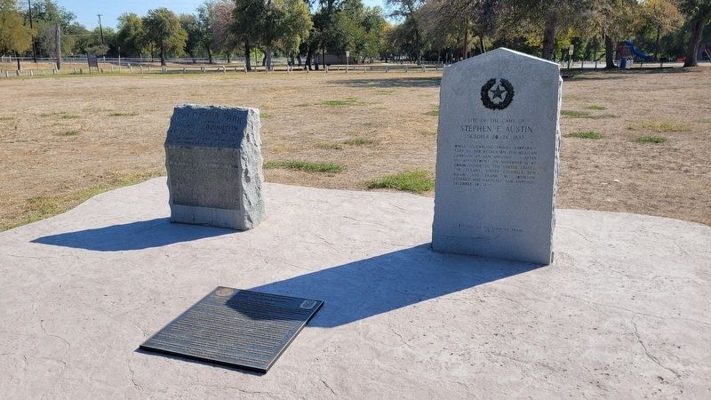 The Site of the Camp of Stephen F. Austin Marker is the marker on the right side image. Click for full size.