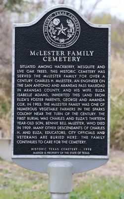 McLester Family Cemetery Marker image. Click for full size.