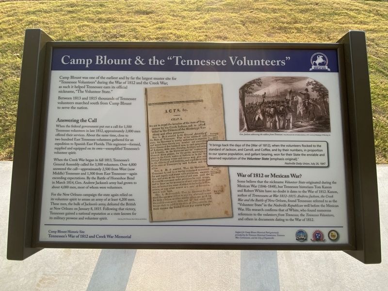 Camp Blount & the "Tennessee Volunteers" Marker image. Click for full size.