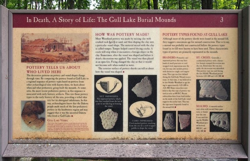 In Death, a Story of Life: The Gull Lake Burial Mounds Marker image. Click for full size.