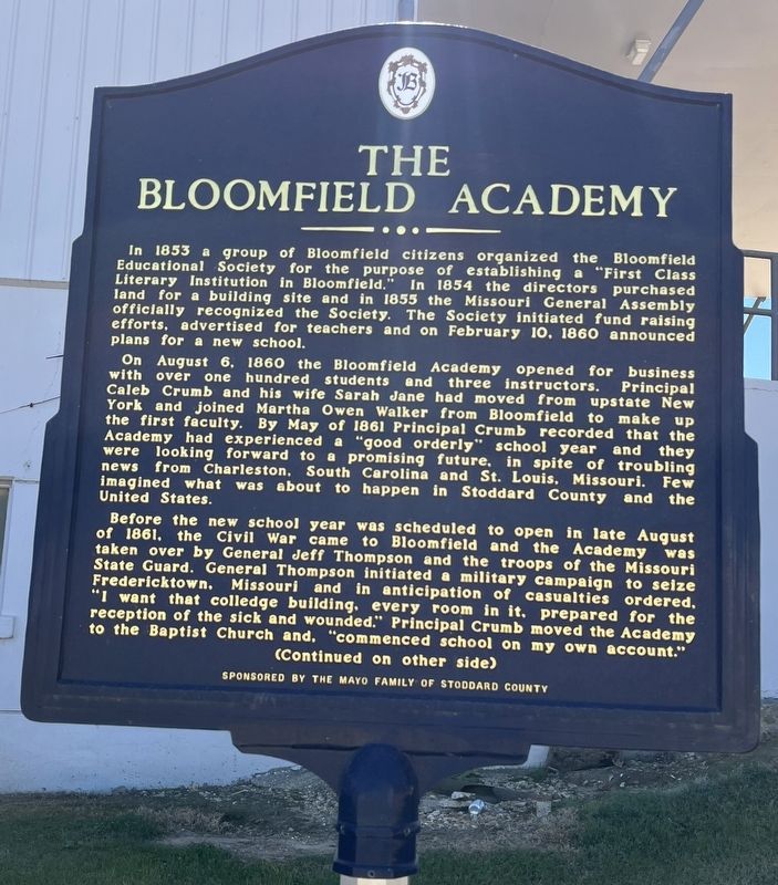 The Bloomfield Academy Marker (Front) image. Click for full size.