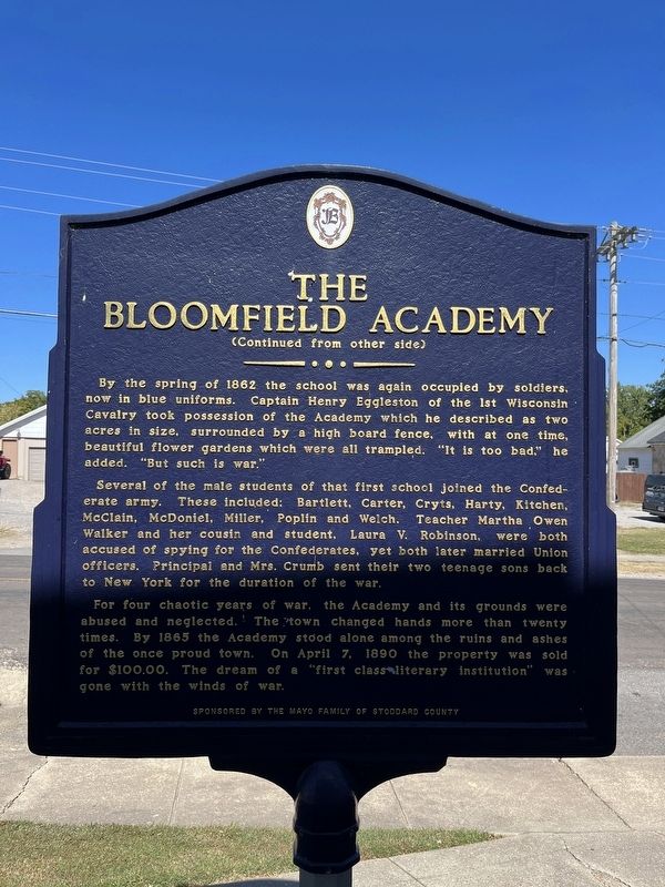 The Bloomfield Academy Marker (Back) image. Click for full size.