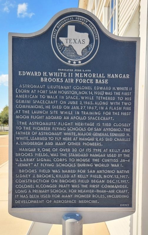 Edward H. White II Memorial Hangar, Brooks Air Force Base Marker image. Click for full size.