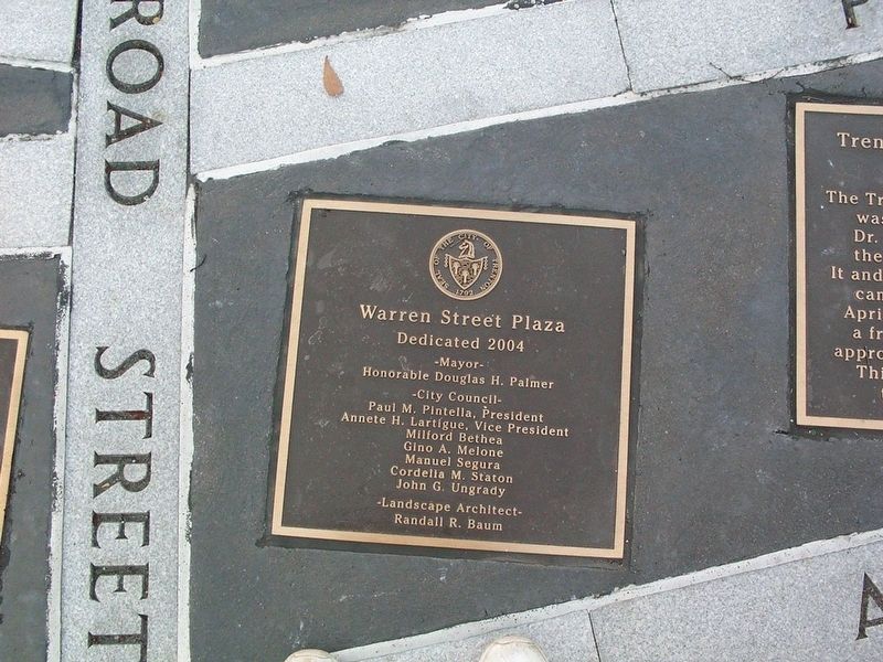 Warren Street Plaza Dedication Plaque. Click for full size. Warren Street Plaza Dedication Plaque image. Click for full size.