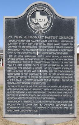 Mt. Zion Missionary Baptist Church Marker image. Click for full size.