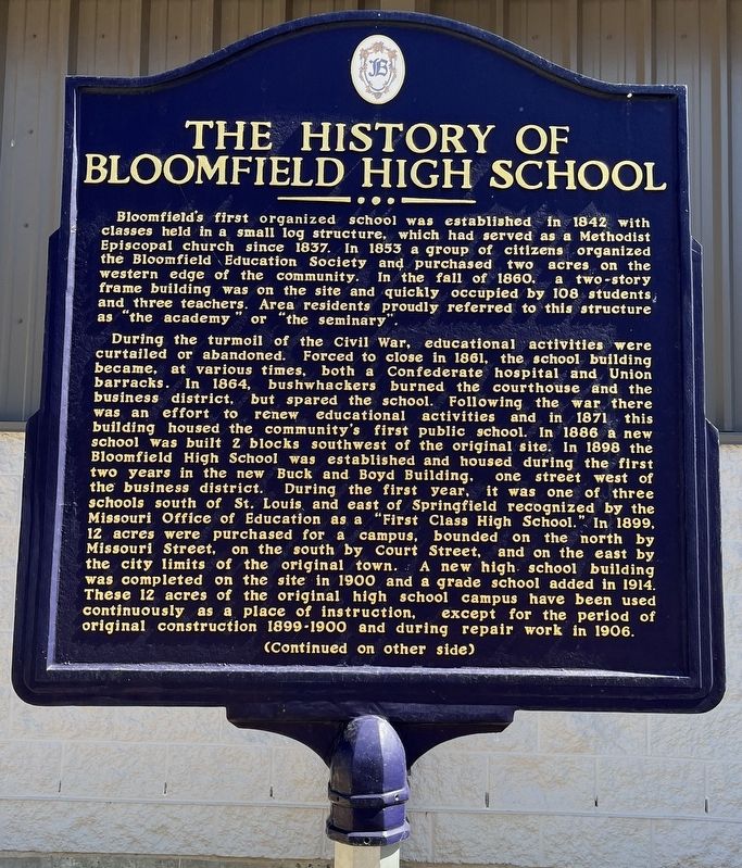The History of Bloomfield High School Marker (Front) image. Click for full size.