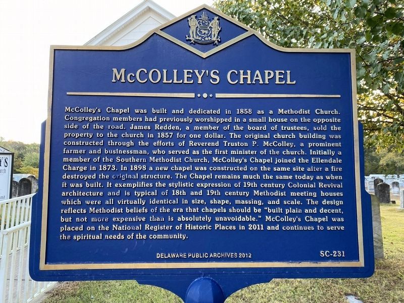 McColley's Chapel Marker. Click for full size. McColley's Chapel Marker image. Click for full size.