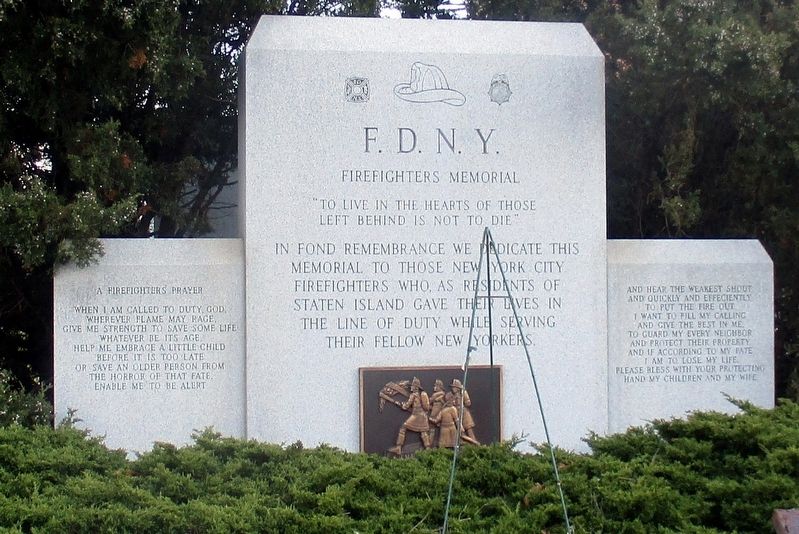 F.D.N.Y. Firefighters Memorial. Click for full size. F.D.N.Y. Firefighters Memorial image. Click for full size.