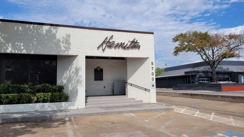 The view of the Hamilton Shirts building and marker from their parking lot image. Click for full size.
