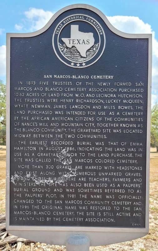 San Marcos-Blanco Cemetery Marker image. Click for full size.