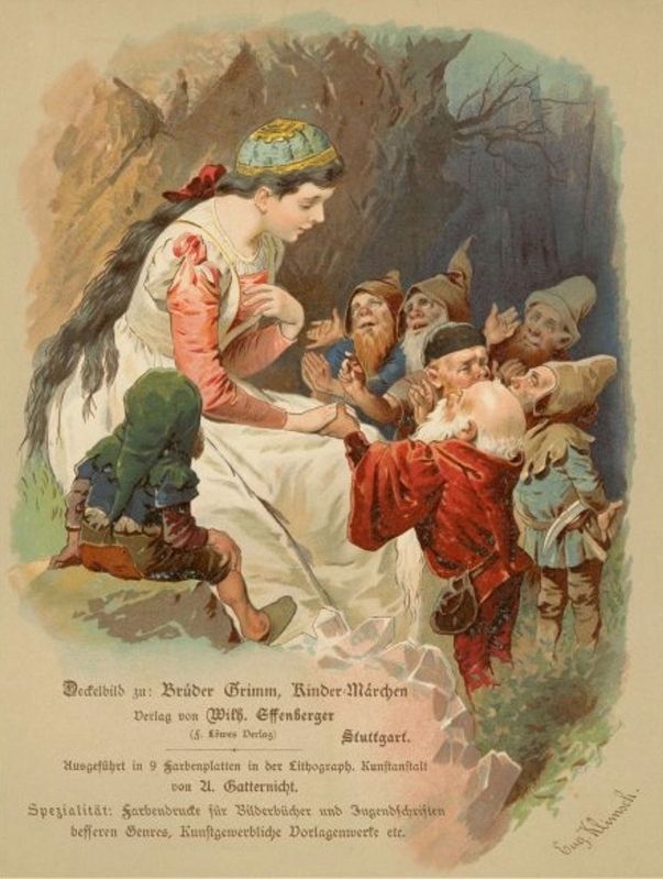 Title page illustration of Snow White for a book of Grimm Fairy tales image. Click for full size.