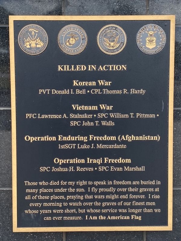 Korea / Vietnam / Operation Enduring Freedom / Operation Iraqi Freedom KIA Memorial. Click for full size. Korea / Vietnam / Operation Enduring Freedom / Operation Iraqi Freedom KIA Memorial image. Click for full size.